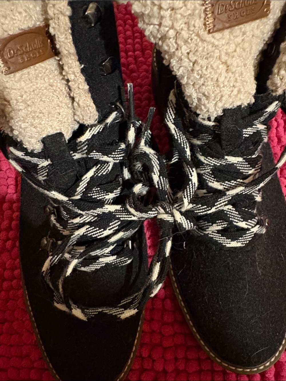Dr. Scholl's Black Lace-Up Sherpa Collar Boots